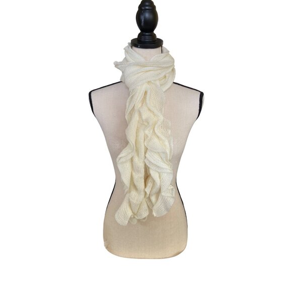 Coldwater Creek Womens Scarf Ruffled Knit Ivory White Lightweight Minimalist - Picture 1 of 8